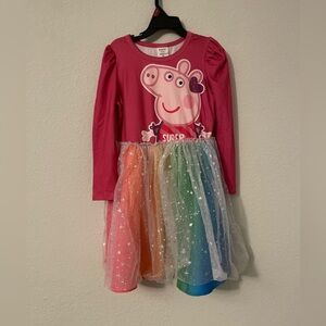 PatPat Pink Peppa Pig Kids Casual Rainbow Tulle Party Dress size 5-6Y